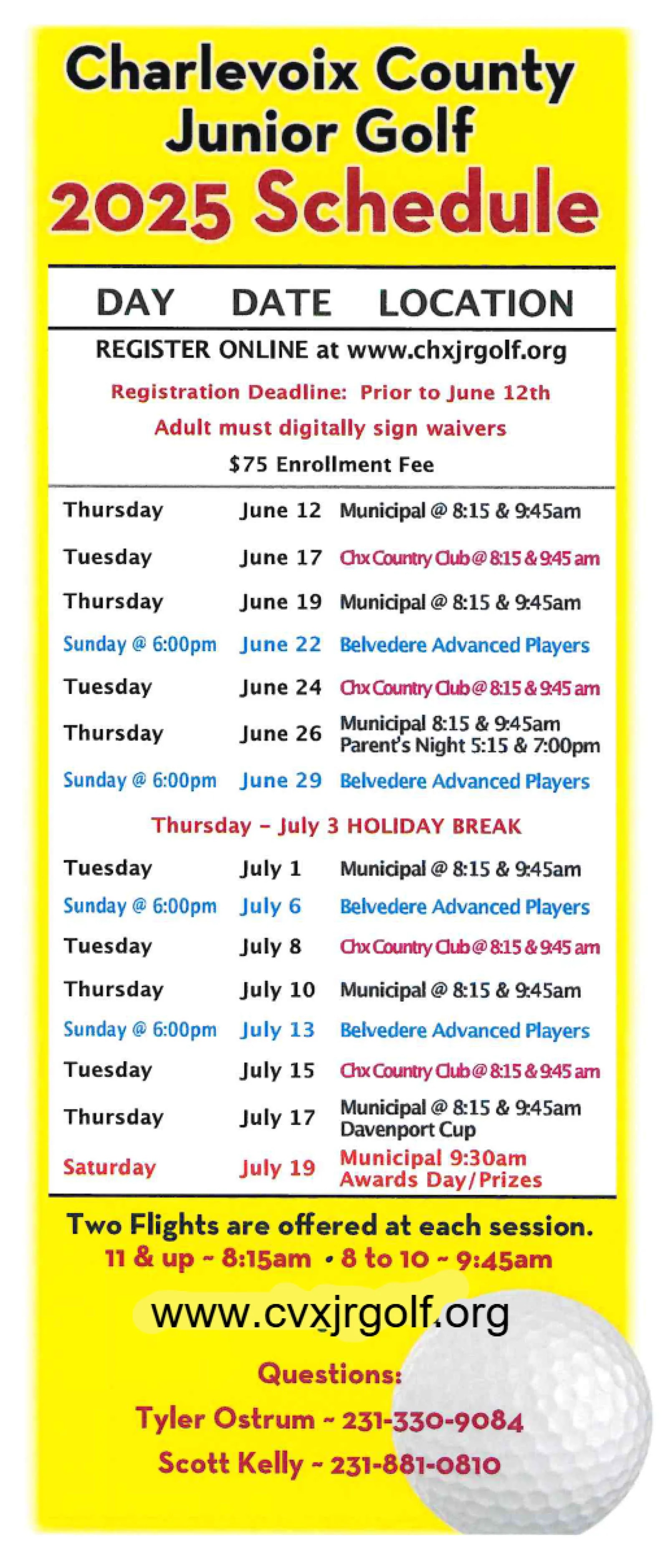 2025 schedule from brochure